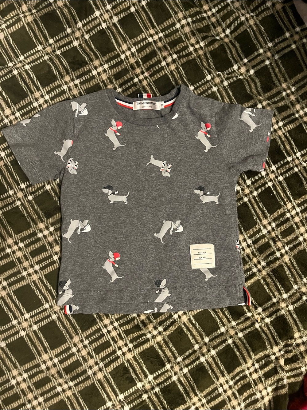 Thom Browne Gray Puppy Print Short Sleeve Tee